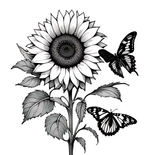sunflower and music and nature and animals and butterflies  tattoo design idea