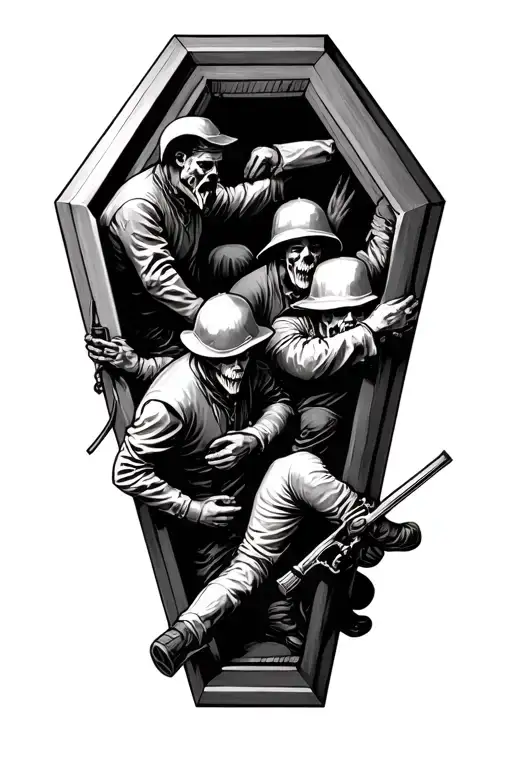 coffin, fallen soldiers fighting alongside tattoo design idea
