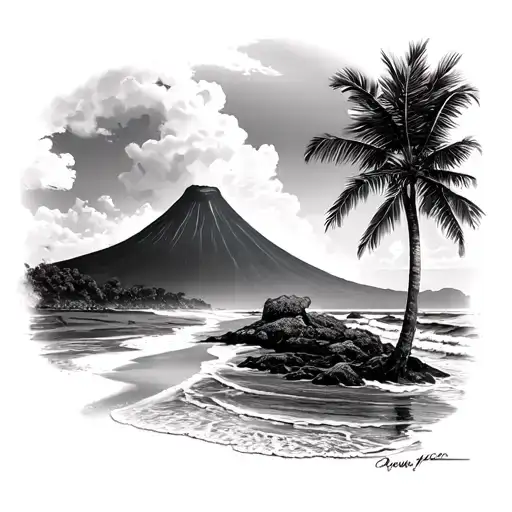Hawaii beach and volcano tattoo design idea