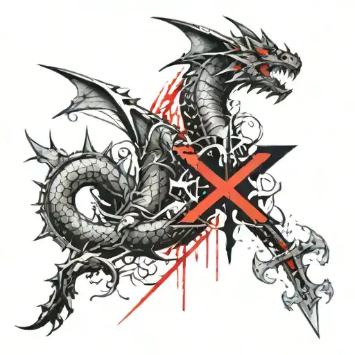spike cross with dragon wrapped around tattoo design idea