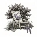lawn chair under a tree with lavander flowers aand a dr peper and ppepsi cann tattoo design idea