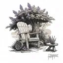 lawn chair under a tree with lavander flowers aand a dr peper and ppepsi cann tattoo design idea
