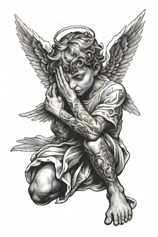 angel covering his eyes with his hands  tattoo design idea