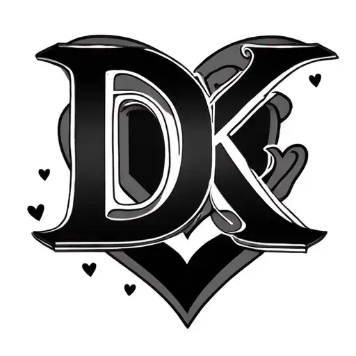Make a tattoo Initials with Hearts*: Tattoo the initials "D," "K," and "G" with small hearts around them, symbolizing lo tattoo design idea