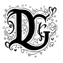 Make a tattoo Initials with Hearts*: Tattoo the initials "D," "K," and "G" with small hearts around them, symbolizing lo tattoo design idea