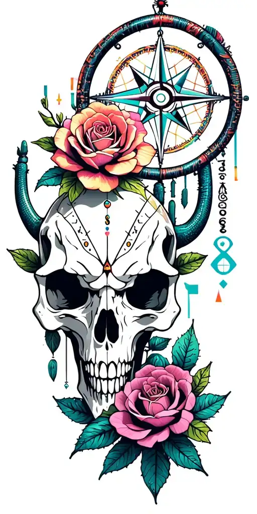 American Southwest, Sunset, Cactus, Desert Roses, Compass, Dreamcatcher, Metallic Snake, Longhorn skull, Prickly Pear tattoo design idea