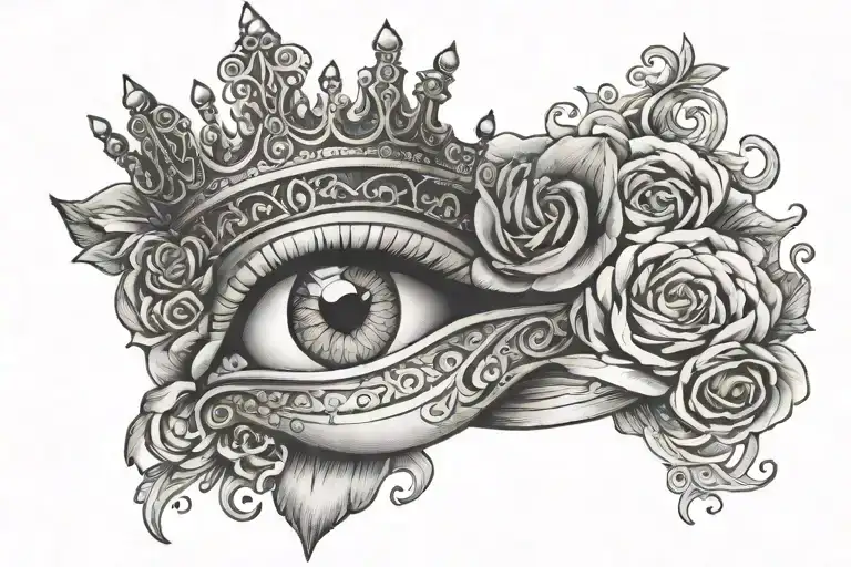 sacred queen of hearts crown crying eye tattoo design idea