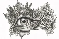 sacred queen of hearts crown crying eye tattoo design idea