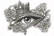 sacred queen of hearts crown crying eye tattoo design idea