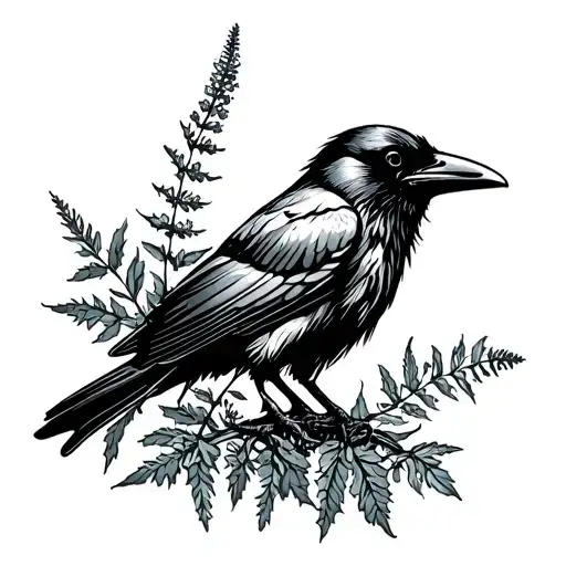 raven with vervain tattoo design idea