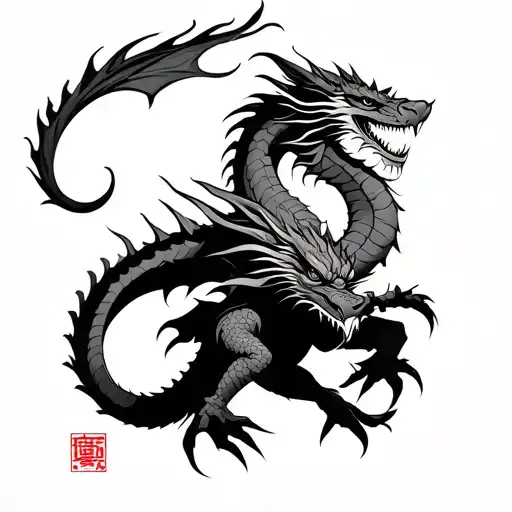 Samurai Fighting Dragon tattoo design idea