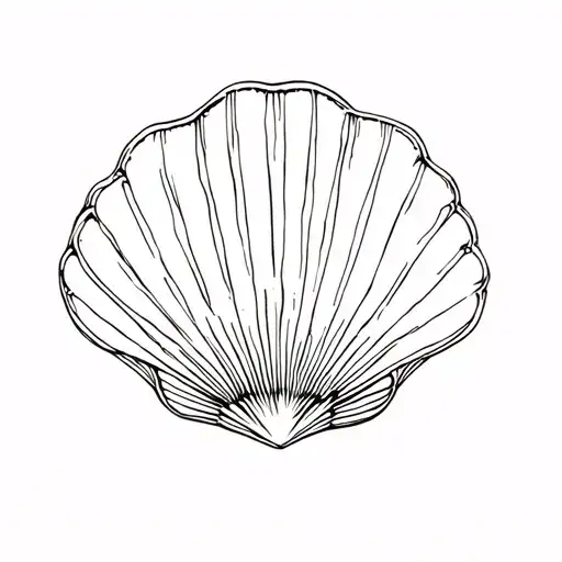 an intricate line tattoo of a scallop shell, subtle inclusions of January and September zodiac signs  tattoo design idea