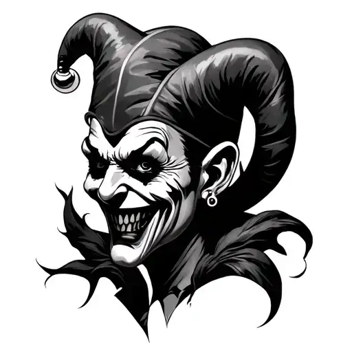 demented evil jester tattoo design idea