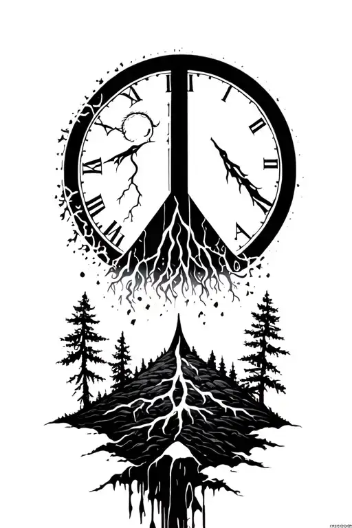 peace and lightining storm and time and nature tattoo design idea