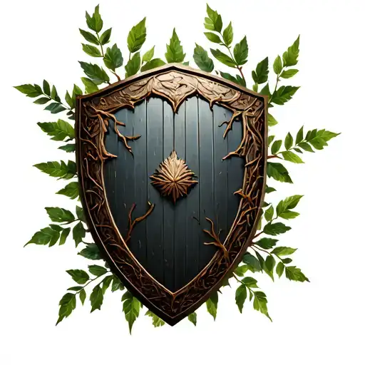 Roman shield covered in Branches with detailed leaves tattoo design idea