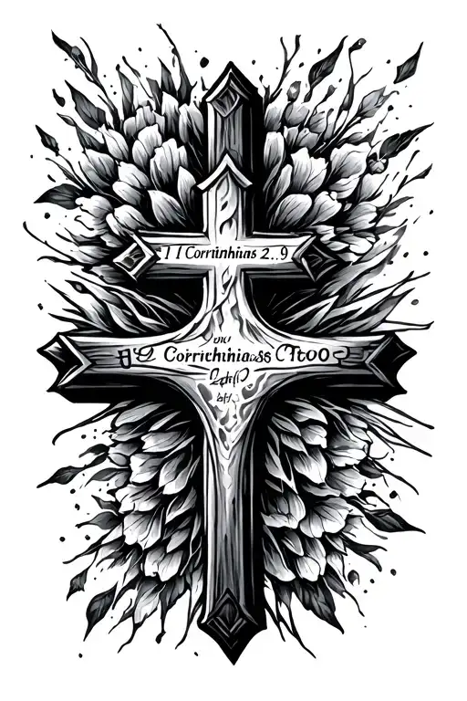 "1 Corinthians 2:9" cross tattoo design idea