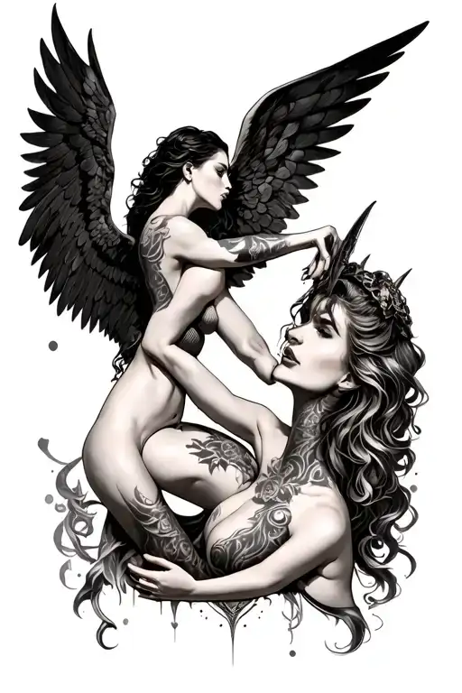 sexy angels demons fighting neck tattoo tattoo design idea
