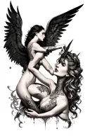 sexy angels demons fighting neck tattoo tattoo design idea