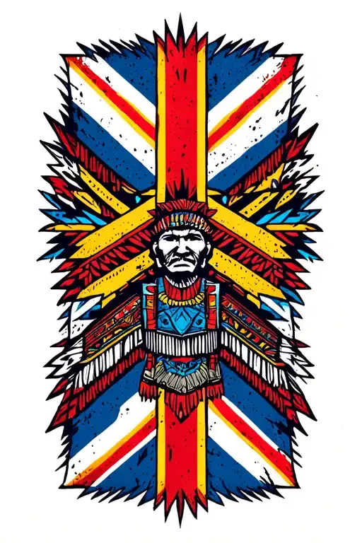 Colombia and Union Jack colour aztec theme based tattoo design idea