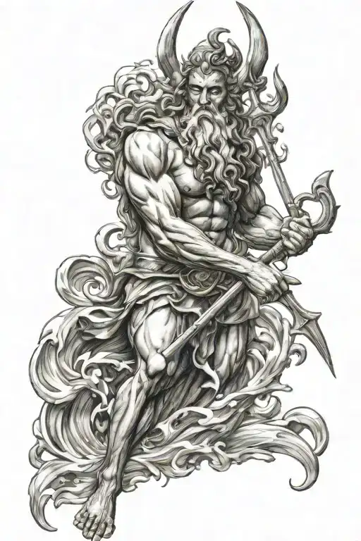Poseidon holding trident tattoo design idea