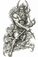 Poseidon holding trident tattoo design idea