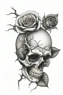 cracked skull and rose tattoo design idea
