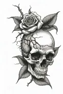 cracked skull and rose tattoo design idea