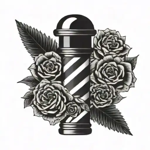barber pole surrounded by flowers tattoo design idea