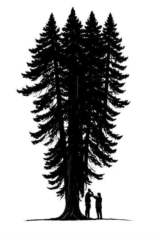 two people experiencing the giant sequoias for the first time tattoo design idea