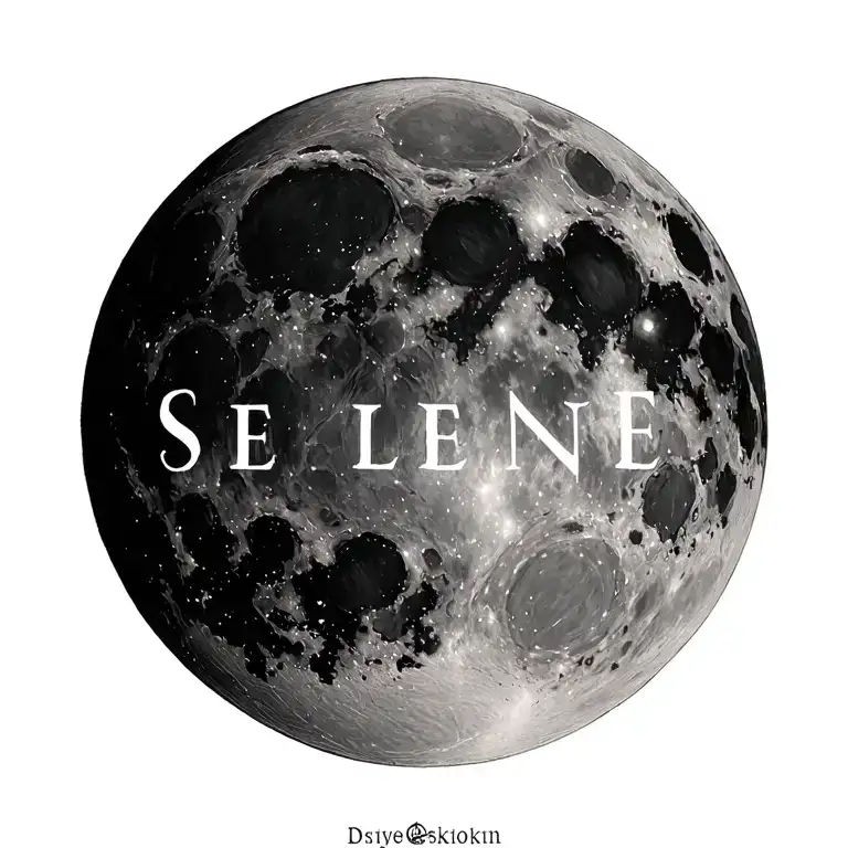 realistic full moon with the name selene in it tattoo design idea