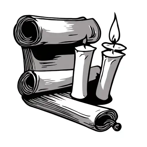 bible scroll with candle tattoo design idea