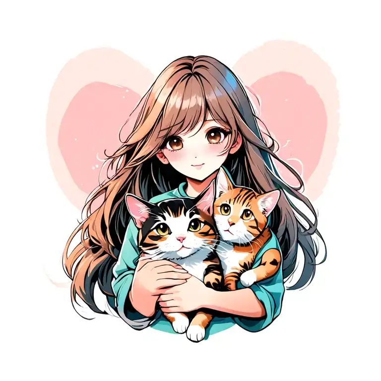 Anime girl holding cat playing tattoo design idea