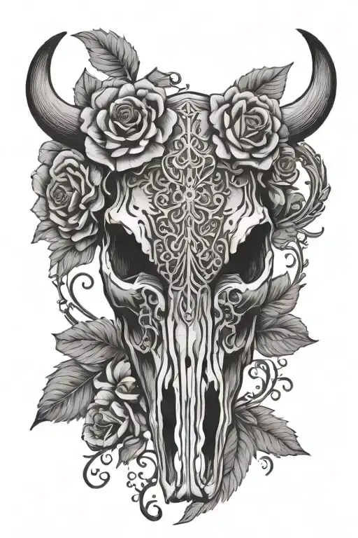 flower lace western cow skull tattoo design idea