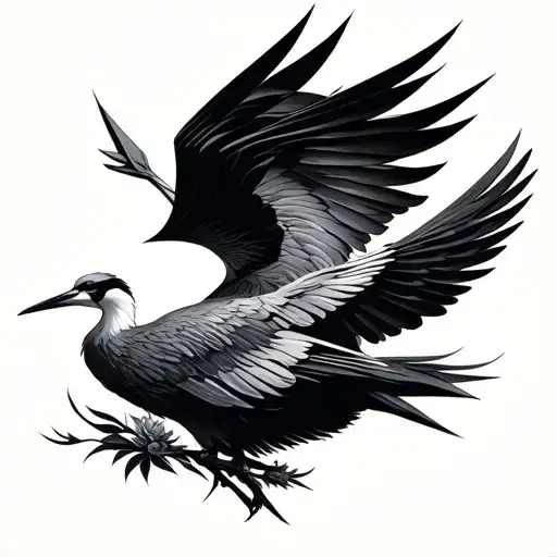 crane halfcut realism and origami tattoo design idea