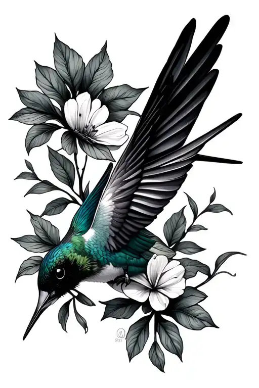 "Jamene Walters" humming bird with flowers  tattoo design idea