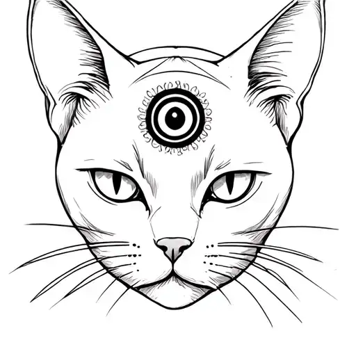 all black cat face with 3rd eye on head tattoo design idea