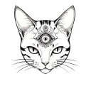 all black cat face with 3rd eye on head tattoo design idea