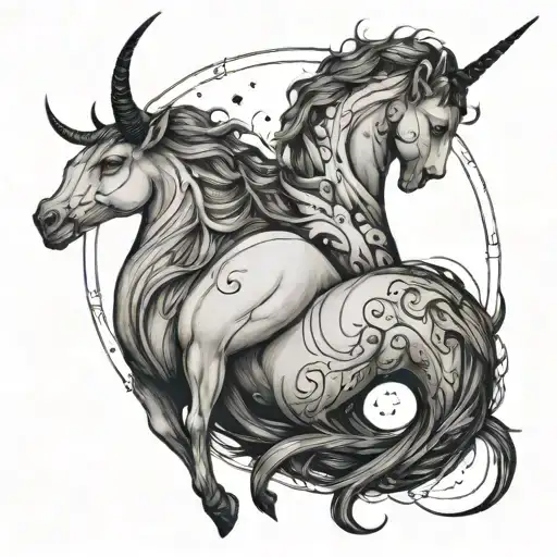 female Capricorn merging with male Gemini constellation intertwined tattoo design idea