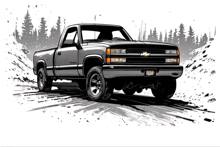 2000 chevy s10 truck driving tattoo design idea