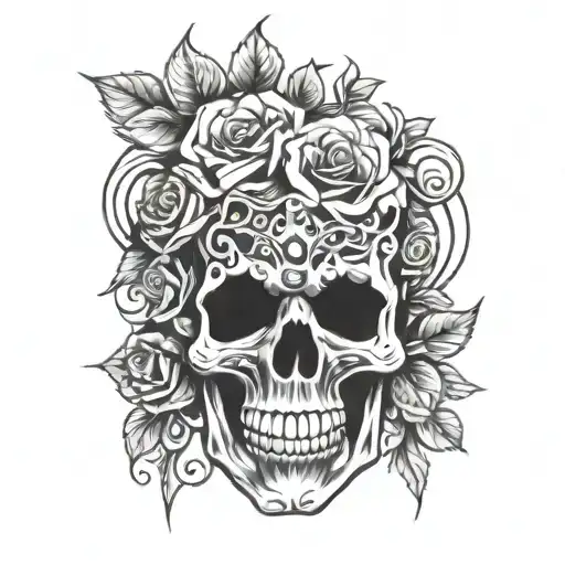 skulls roses tribal tattoo design idea