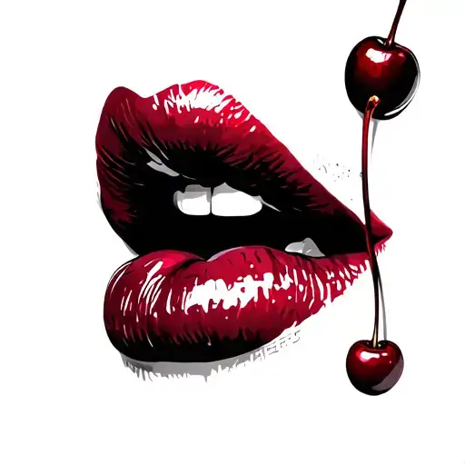 lips bitting cherry tattoo design idea
