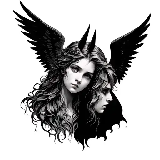 angel and demon half angel tattoo design idea