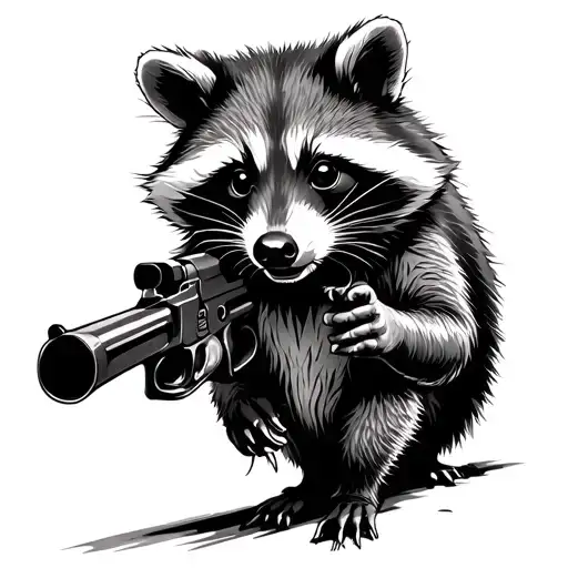raccoon riding a opossum shooting guns tattoo design idea