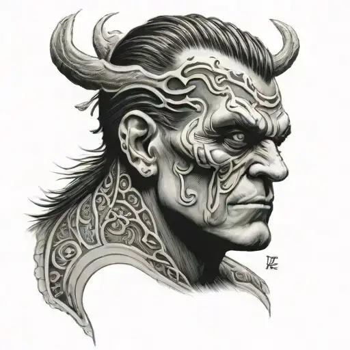 Frankenstein with Māori face tattoo tattoo design idea