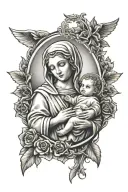 mary holding baby jesus christ tattoo design idea