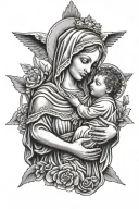mary holding baby jesus christ tattoo design idea