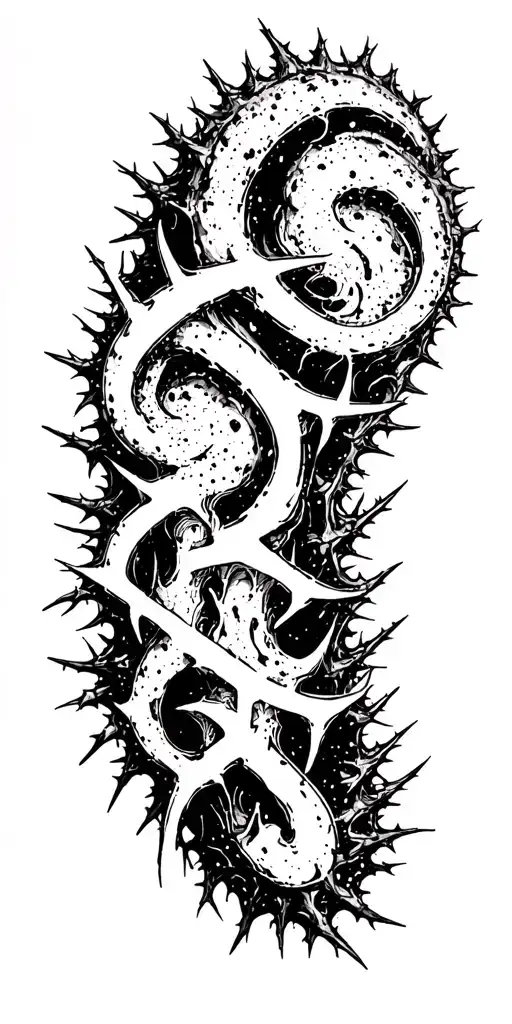 Raw Blackwork Chaotic Bold Strokes Flow Brutalist Dark Abstract Lettering Thorns Expressive Anatomical Horror tattoo design idea