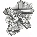 cross and praying hands tattoo design idea