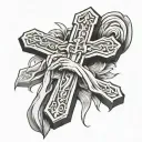 cross and praying hands tattoo design idea