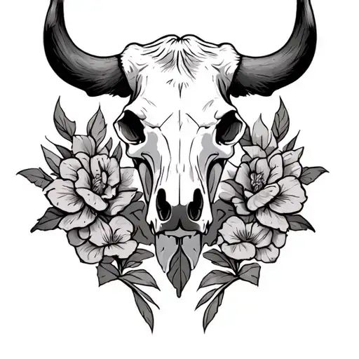 Country cow skull girly tattoo design idea